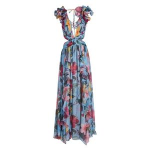 PatBo Hibiscus Flutter Sleeve Maxi Dress